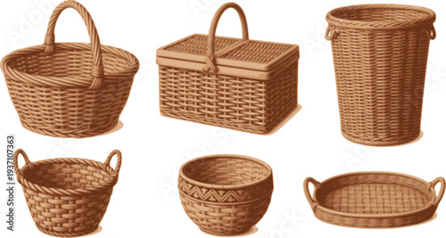 Wicker basket vector realistic set icon. Vector illustration basketry on white background. Isolated realistic set icon wicker basket .
