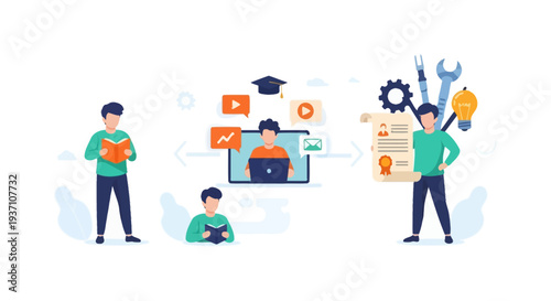 Online Education Pathway to Professional Skills and Certification. E-learning, Vocational Training, and Digital Skill Development Concept.