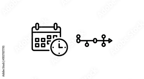 Time and progress icons: calendar with clock and timeline with arrow, symbolizing scheduling, deadlines, and project management
