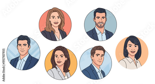 Diverse group of smiling business professionals in modern team settings