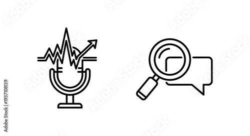 Voice Analytics and Voice Insights Icons: Audio Data Processing, Customer Service Optimization, AI Speech Recognition, and Business Intelligence.