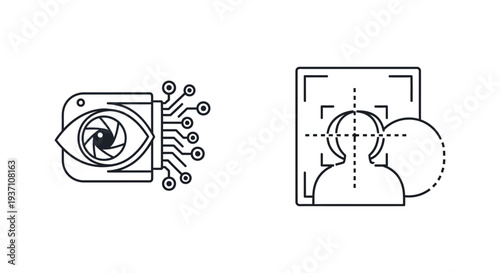 Edge Computer Vision and Object Detection Icons: AI Surveillance, Smart Cameras, Machine Learning, and Real-time Image Analysis Technology.