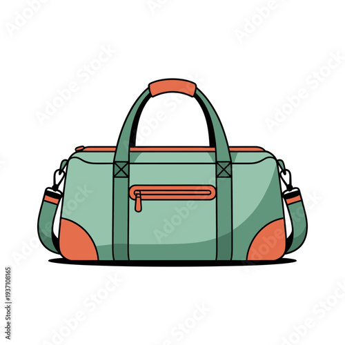 A green and orange duffel bag vector illustration with a modern design