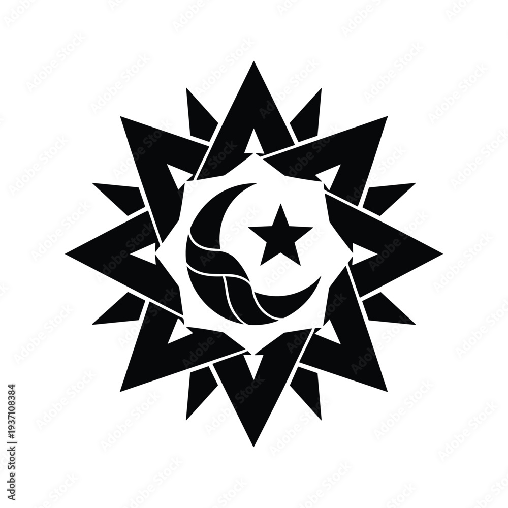 Obraz premium Geometric Crescent Star Emblem Commercial Design