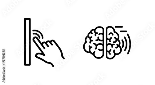 Edge Gesture Control and Motion AI Outline Icons: Touchscreen Interaction and Artificial Intelligence Concepts