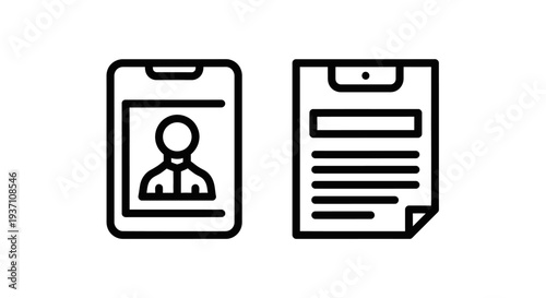 Mobile User Profile and Document Line Icon Set for Digital Identity, Online Applications, and Personal Data