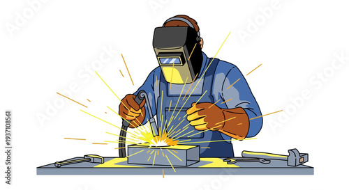 Skilled welder working with protective gear in industrial setting