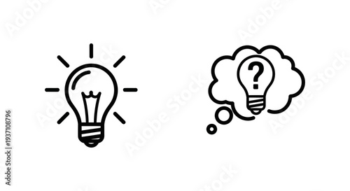 Ideas and Brainstorm Icons: Creative Thinking, Innovation, Problem Solving, and Generating New Concepts Vector Art