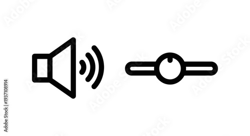 Black and White Outline Icons of Volume Control Speaker and Audio Slider for Media Adjustment and Sound Management Interface