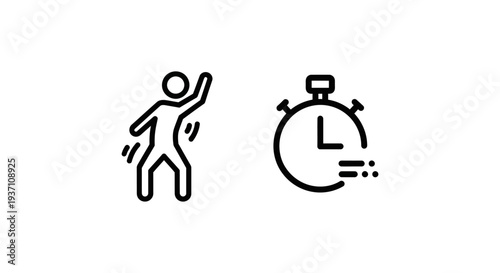 Warm-up Session and Exercise Timer Icons: Outline Symbols for Fitness, Sport Activity, and Workout Tracking