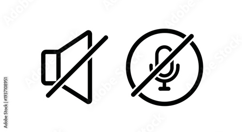Mute Speaker and Microphone Icons: Outline Symbols for Audio Off, Sound Control, and Privacy Settings in Digital Interfaces
