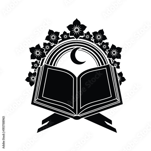 Book Crescent Moon Flowers Enlightenment Symbol