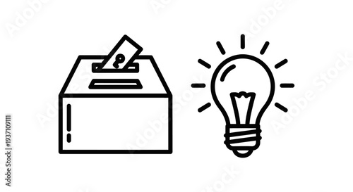 Ballot Box with Question Mark and Bright Light Bulb Icons: Voting, Ideas, Innovation, Opinion, and Problem Solving Concepts