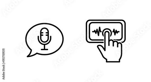 Voice Command Speech Bubble and Voice Control Digital Audio Interface Icons