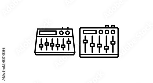 Audio Mixing Console and Sound Controller Icon Set for Music Production and Engineering