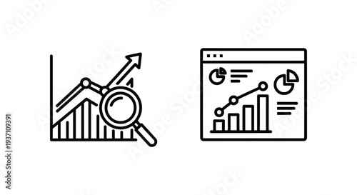 Financial Analytics and Business Dashboard Icons for Economic Data Visualization and Profit Tracking