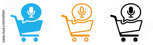 Shopping cart with microphone icon in different colors