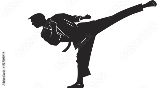 Martial Arts Karate High Kick Silhouette Action Pose for Taekwondo and MMA