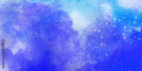 Watercolor abstract bright colorful textural background handmade. Watercolor deep blue background with subtle watercolor washes and small bright accents resembling the glow of stars on a frosty night	