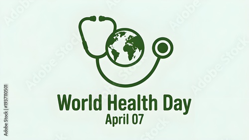 World health day concept world map, heartbeat, stethoscope and flat icons for healthcare and medical vector illustration