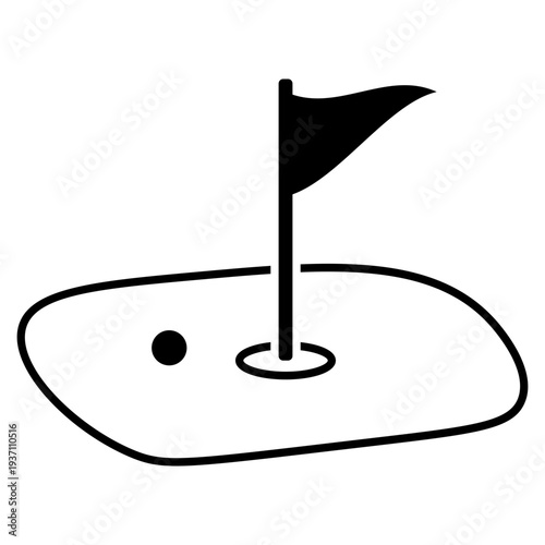 Minimalist golf icon with flag and ball. Vector pictogram for sports themed user interfaces, leisure activity icons, golf course mapping, and tournament promotional materials