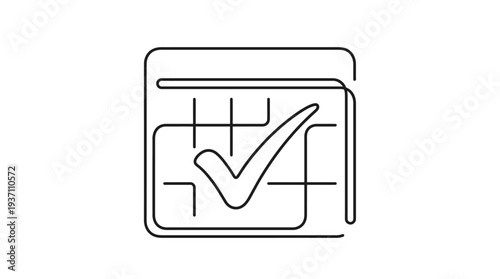 Calendar with Checkmark One-Line Icon, Single Continuous Line Minimal Schedule Outline