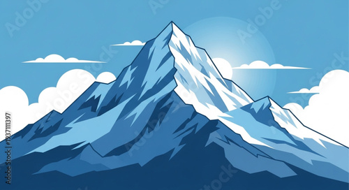Majestic Snow-Capped Mountain Peak with Blue Sky.