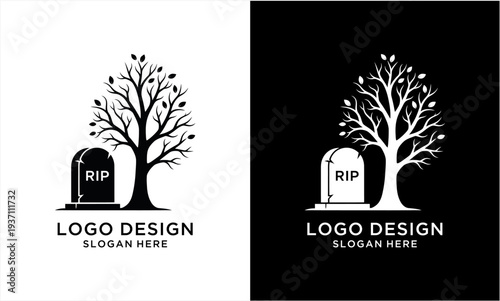 Tree and Tombstone Logo Design for Memorial Services.