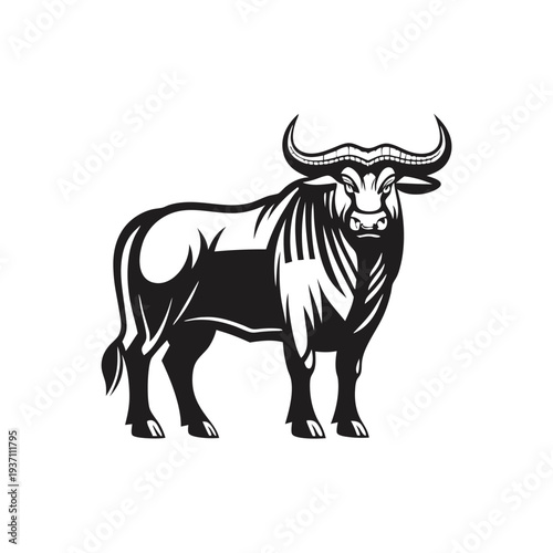 Bold simplified wildebeest silhouette stands confidently, offering a striking animal emblem for diverse creative projects