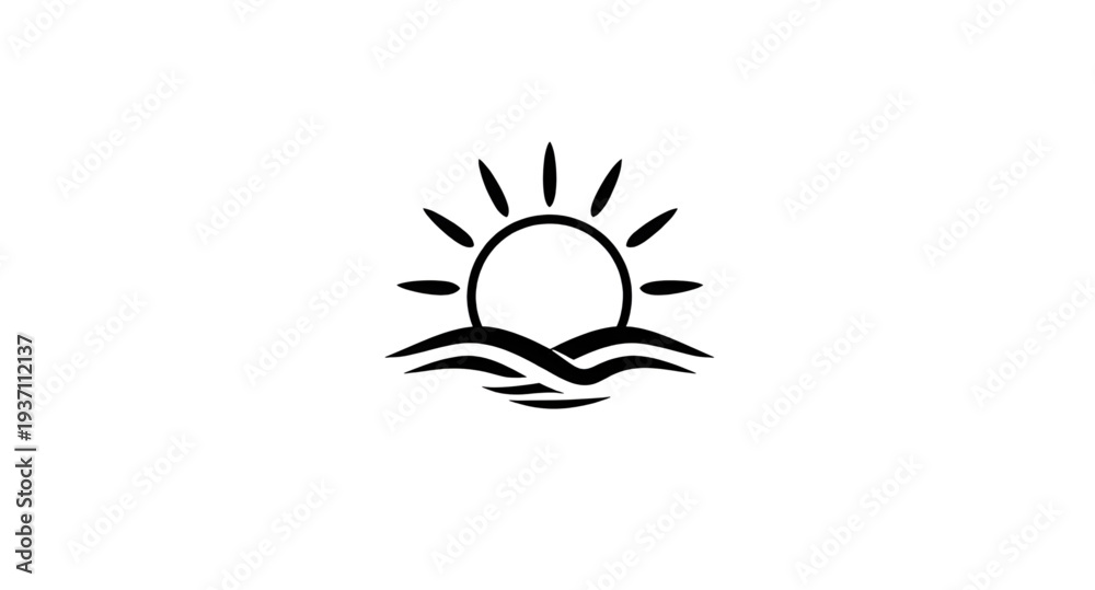 Obraz premium sunrise, sun, dawn, morning, daylight, horizon, rays, sunshine, sky, nature, icon, symbol, vector, illustration, logo, sign, emblem, design, graphic, clipart, silhouette, outline, minimal, simple, fla