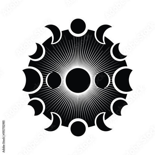 Moon Phases Circular Emblem Cosmic Cycles Commercial Art