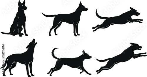 Silhouette vector of happy children jumping in autumn leaves, boy and girl playing outdoors in fall foliage with maple leaf