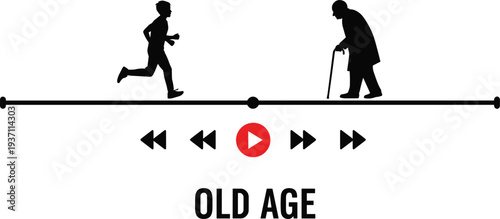 Silhouette of Young Runner and Elderly Man with Cane on Playback Bar old age youth