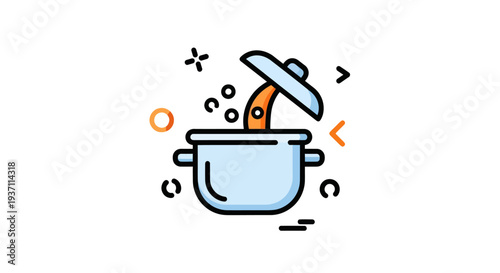 Cooking pot icon with liquid pouring out