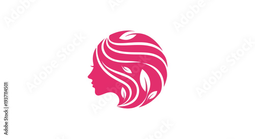 Woman profile silhouette with leaf design