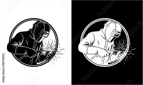 Welder at work in protective gear, sparks flying, industrial craftsmanship.