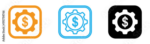 Gear and dollar sign icons in orange blue and black