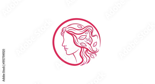 Woman profile with leaves circle logo