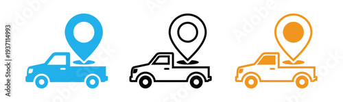 Truck icons with map pin on top in different colors