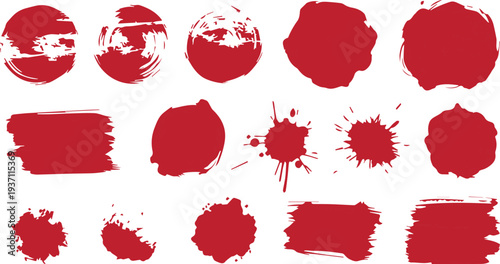 Collection of red blood stains and smears on white background