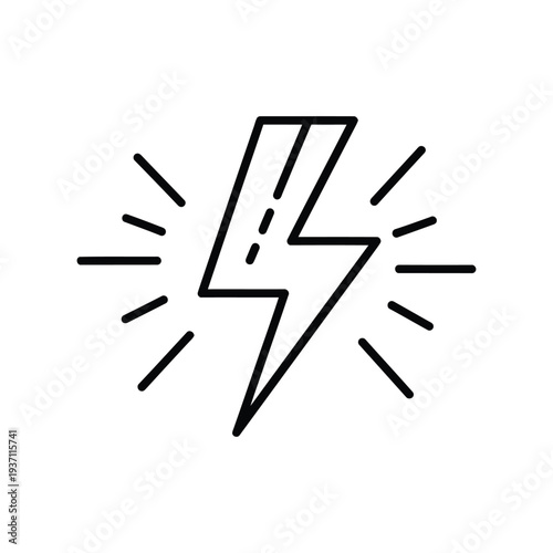Simple black line art lightning bolt icon with rays