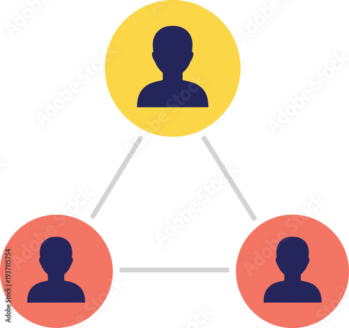 Team collaboration and organizational hierarchy diagram showing connected people icons for business communication and management structure