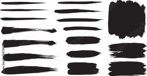 Collection of black brush strokes on white background for artistic and design purposes