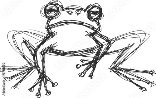 Sketch of a frog in jumping pose minimalist hand drawn amphibian line art illustration