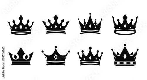 Collection of black crown silhouettes in various regal designs
