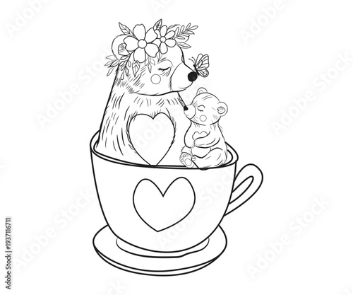 Cute mama bear and Baby bear black and white for mother's day 