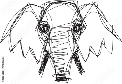 Abstract elephant face sketch minimalistic black line art animal drawing with expressive eyes and large ears