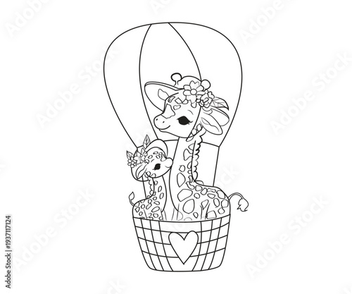 Mother Giraffe and Baby Giraffe Cute Mother’s Day Illustration SVG PNG