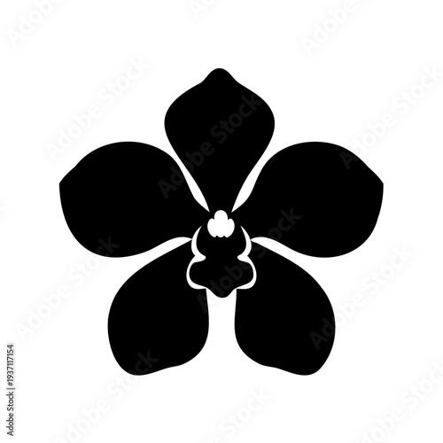 Elegant Black Orchid Flower Silhouette Against a White Background, Floral Illustration