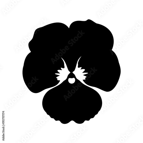 Elegant black silhouette of a pansy flower against a stark white background